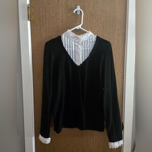 Elegant Black Sweater with White Lace Detail